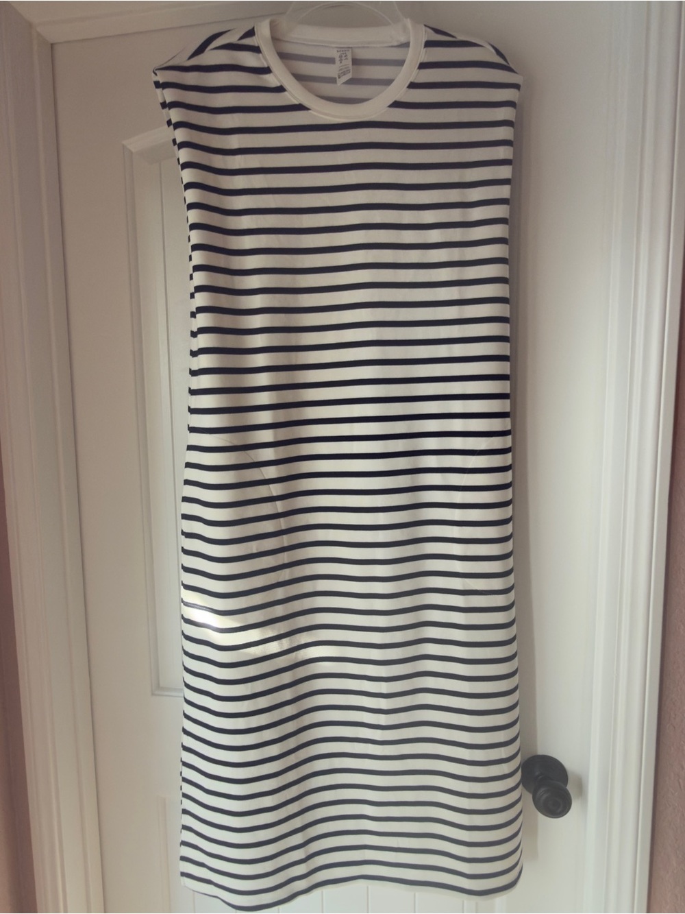 SPANX AirEssentials Striped Tank Midi Dress Black White L